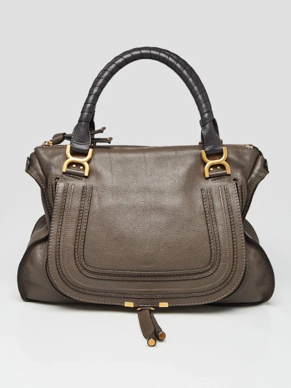 Chloe Cashmere Grey Pebbled Leather Large Marcie Satchel Bag